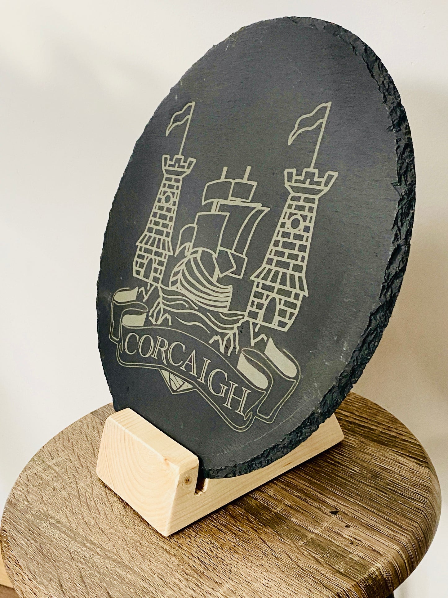 Cork Slate Display Platter Plaque with Wood Stand