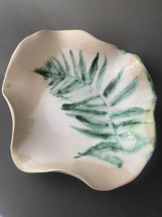 Large ceramic flowing fern bowl