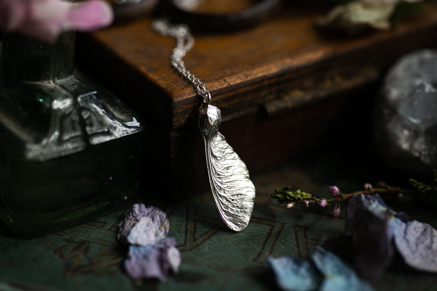 Sterling silver Sycamore seed pendant