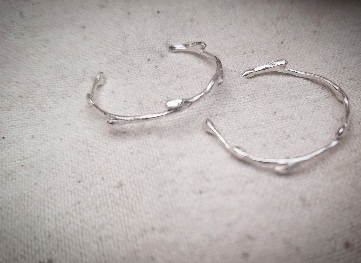 Silver twig hoops