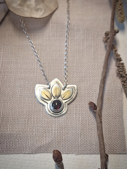 Garnet crown of leaves pendant