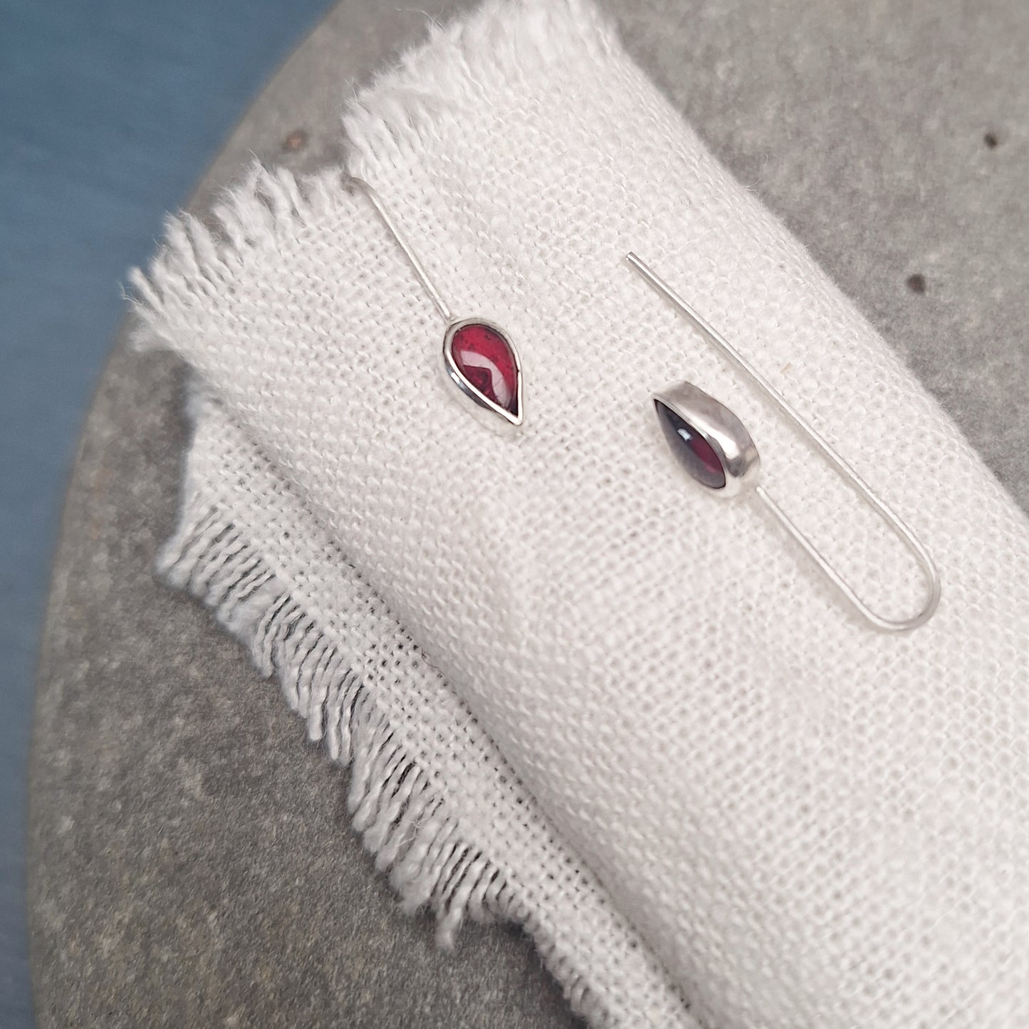 Small garnet threader earrings