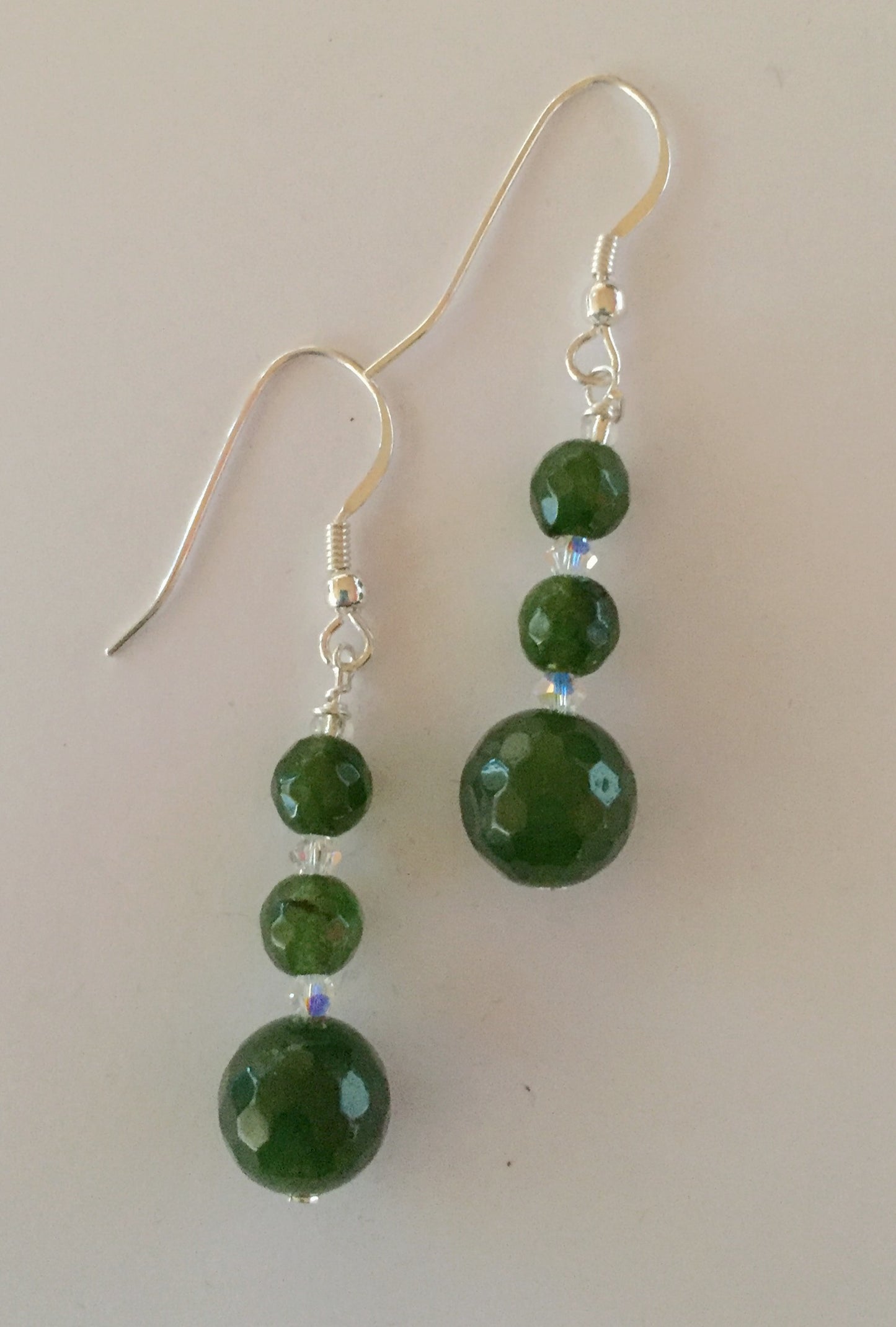 Jade Earrings with Swarovski Crystals and Sterling Silver