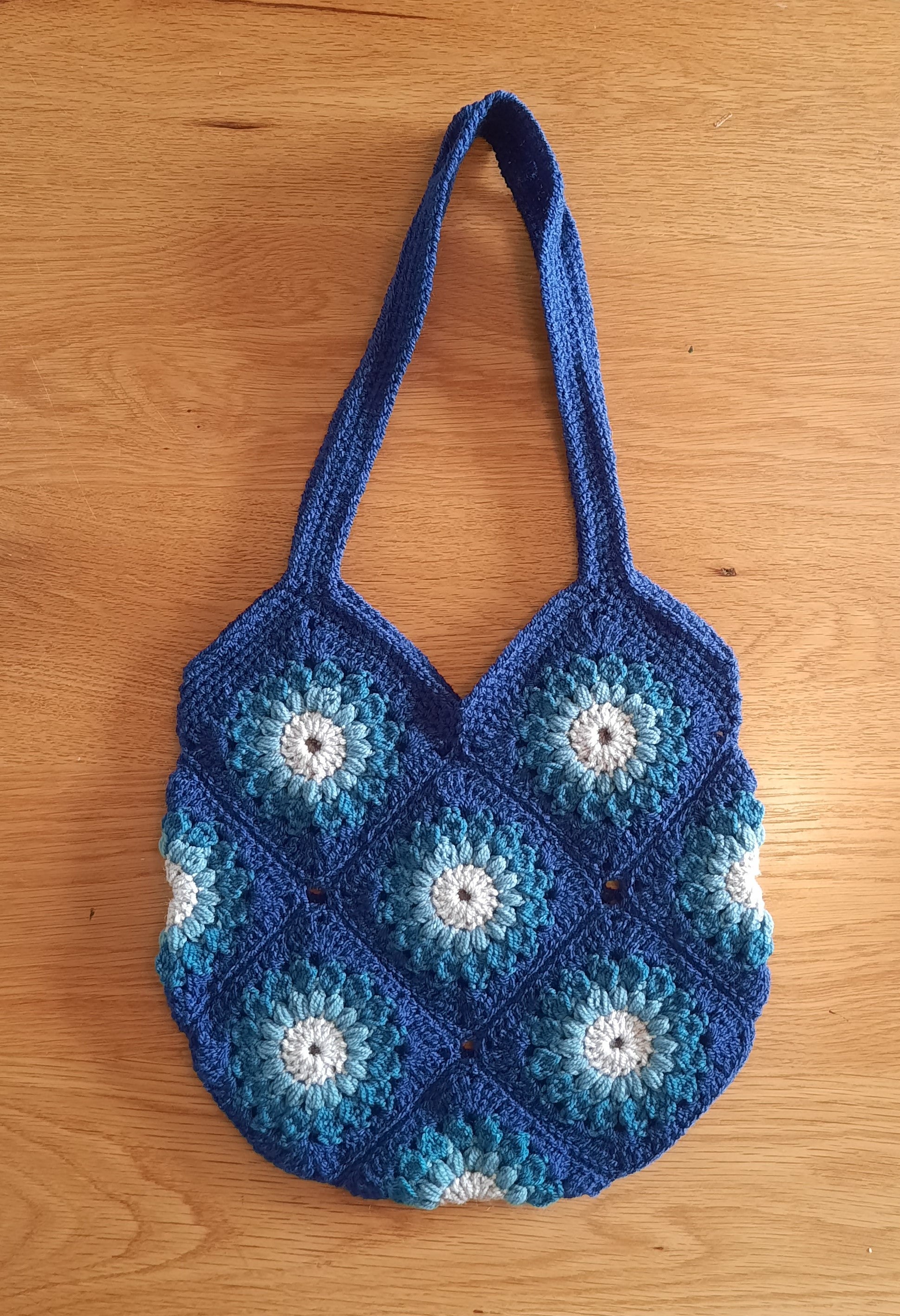 Blue outlet sunburst patchwork crochet bag