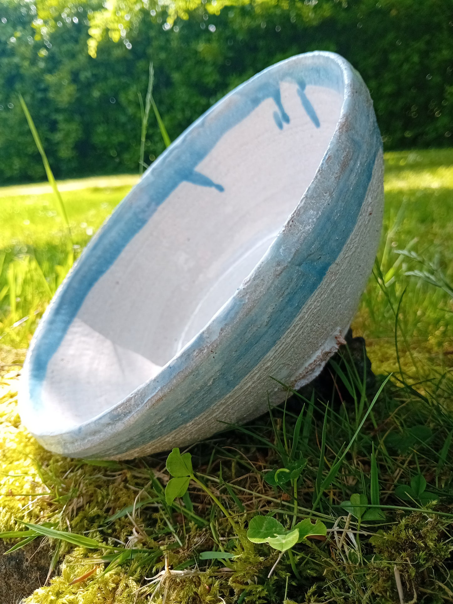 Medium White Bowl with Blue Rim