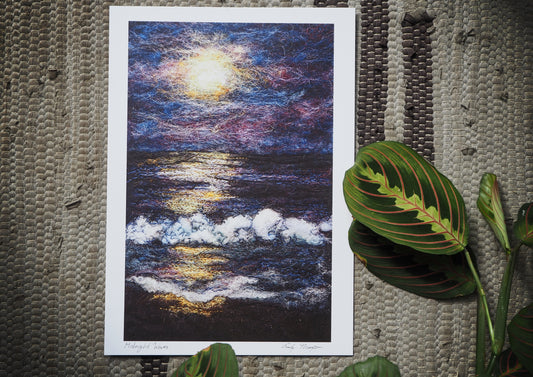 Midnight Waves (Print of Needle Felted Original)