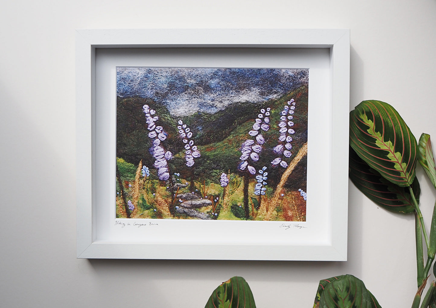 Hiking in Gougane Barra (Framed Print of Needle Felted Original)