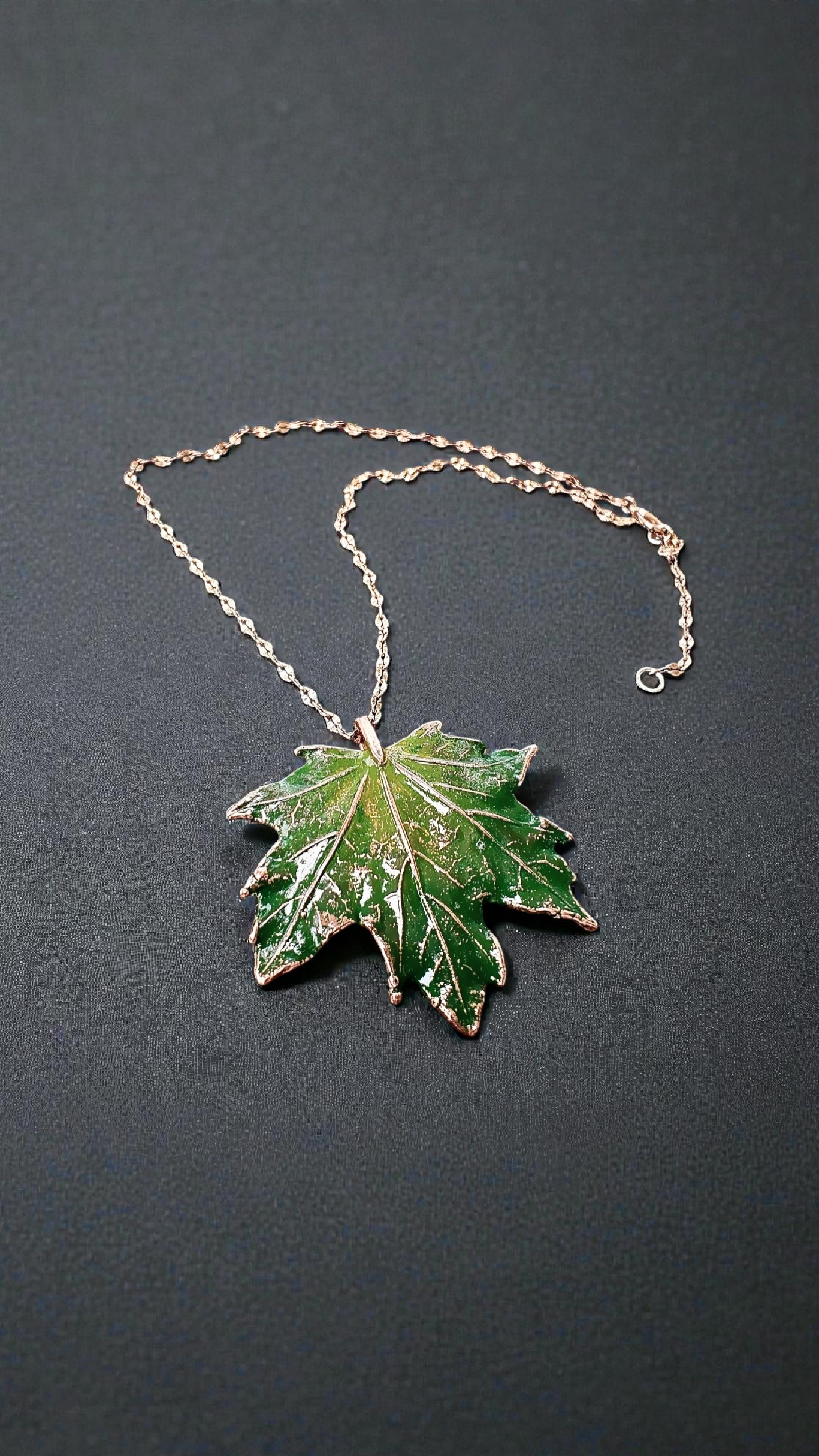34 Copper Pendant “Green Maple Leaf”