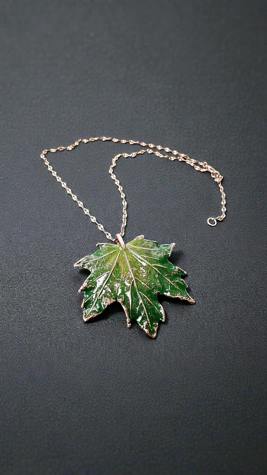 34 Copper Pendant “Green Maple Leaf”