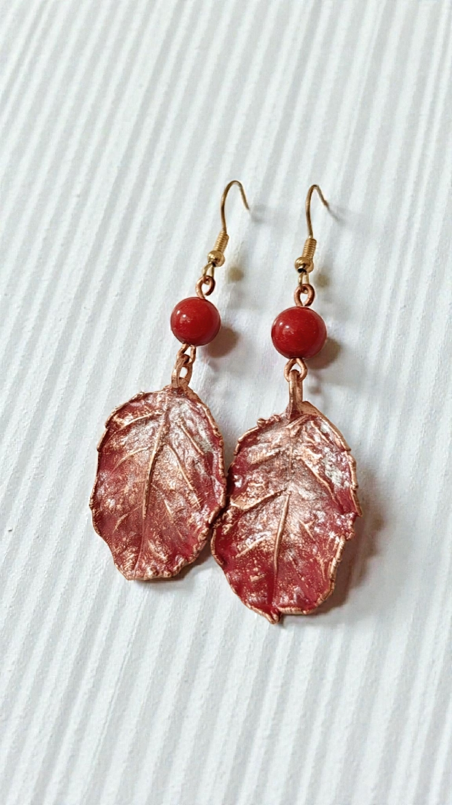 40 Copper Earrings — Coral Rose Leaves