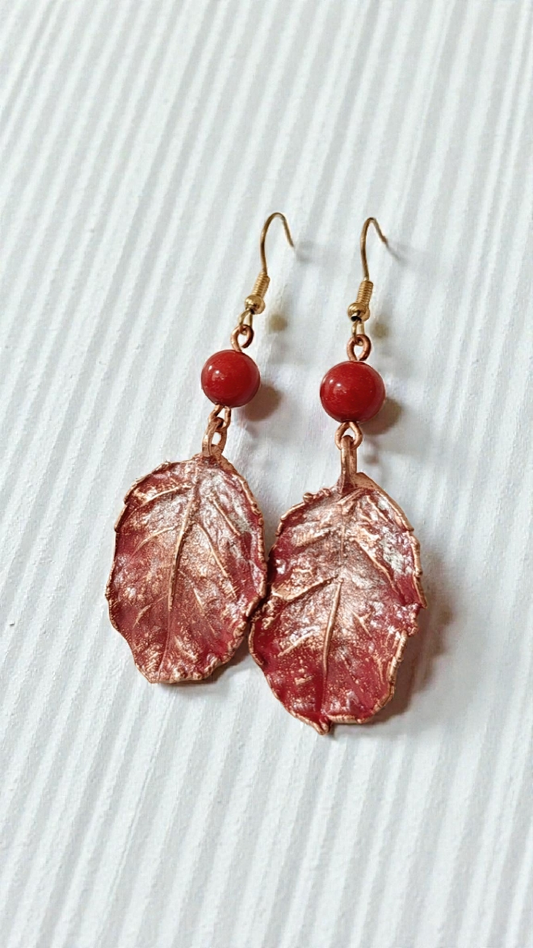 40 Copper Earrings — Coral Rose Leaves