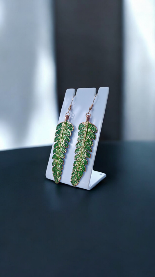 37 Copper Earrings — Green Fern