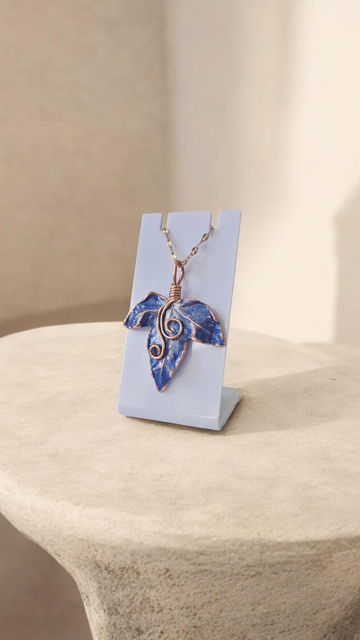 83 Copper Leaf Pendant with Spiral Detail