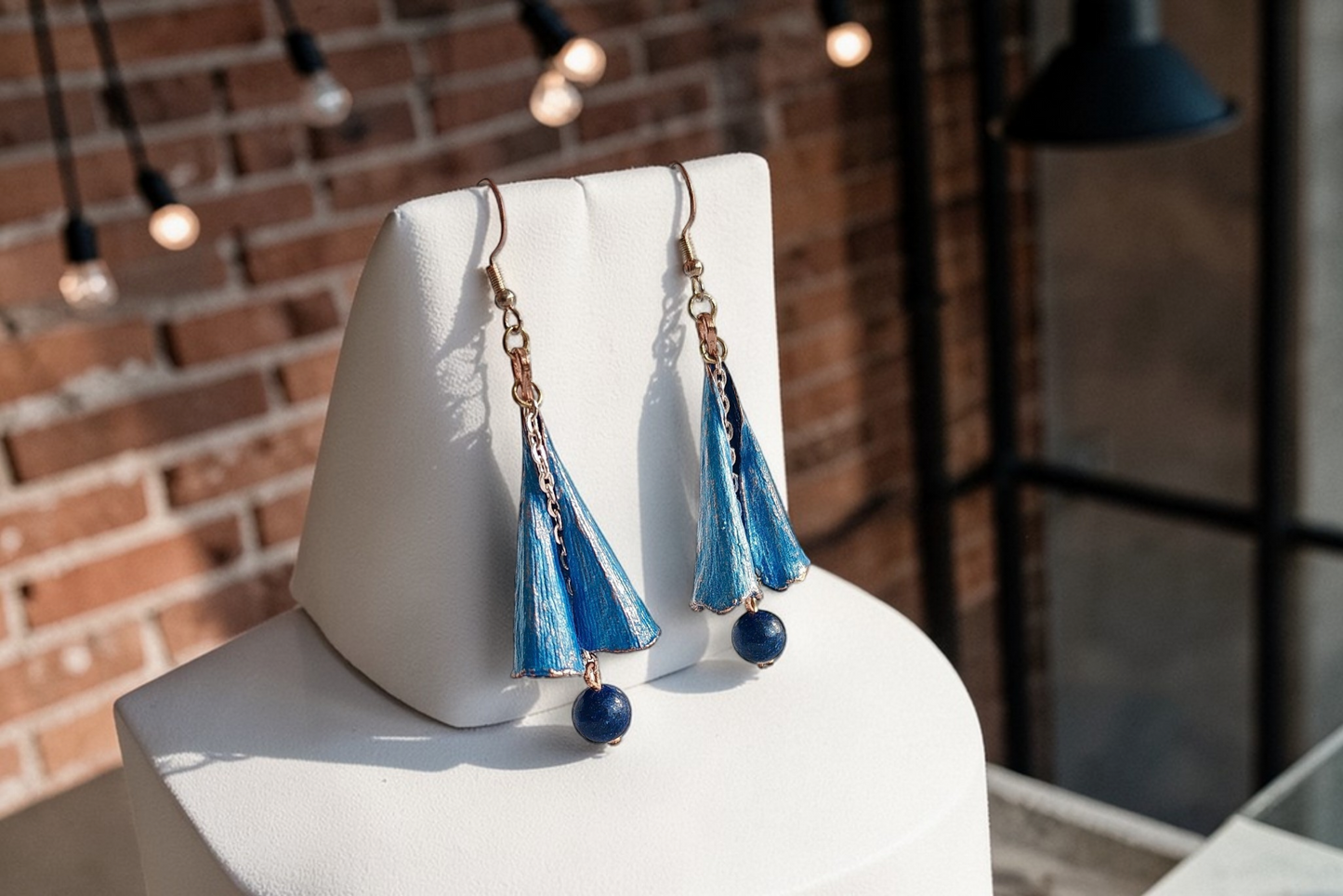66 Earrings “Ginkgo. Blue Patina”