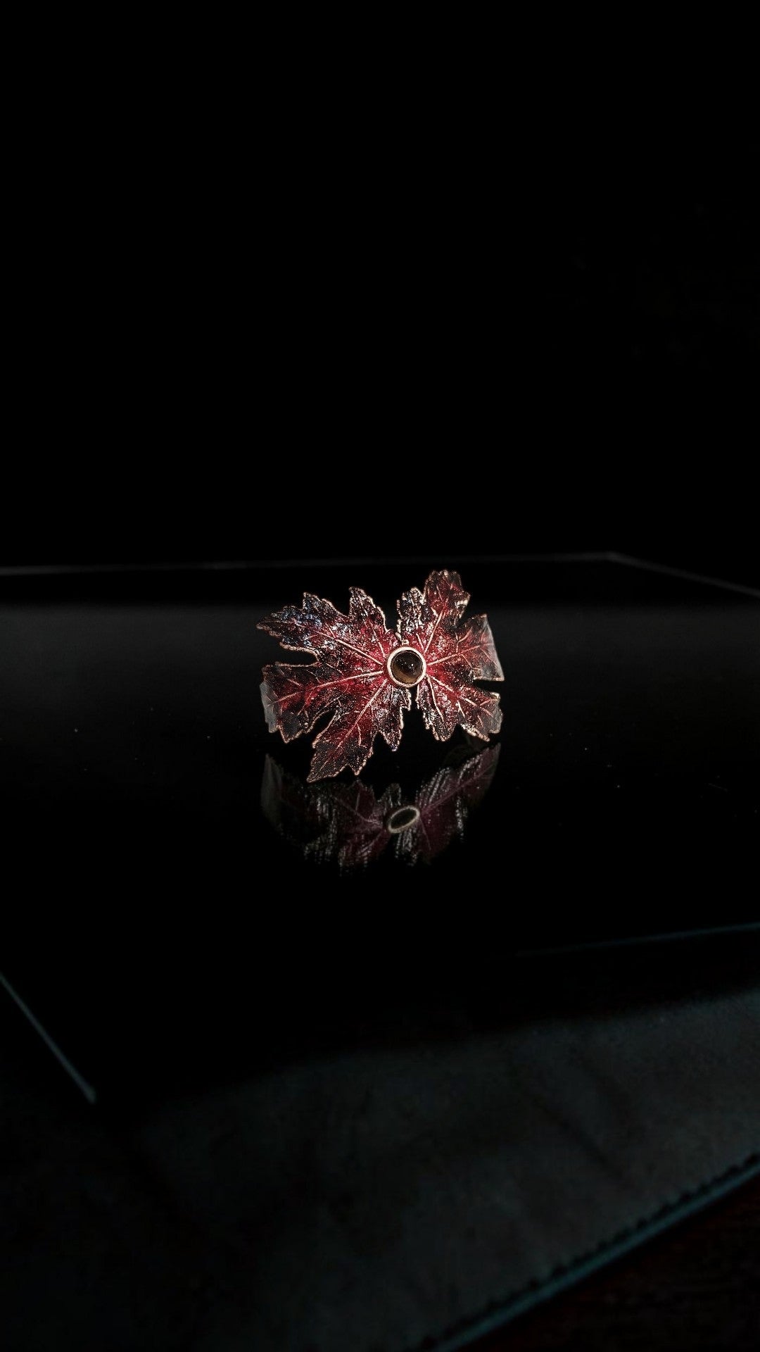154. Maple Leaf Bracelet — Burgundy Patina & Tiger’s Eye