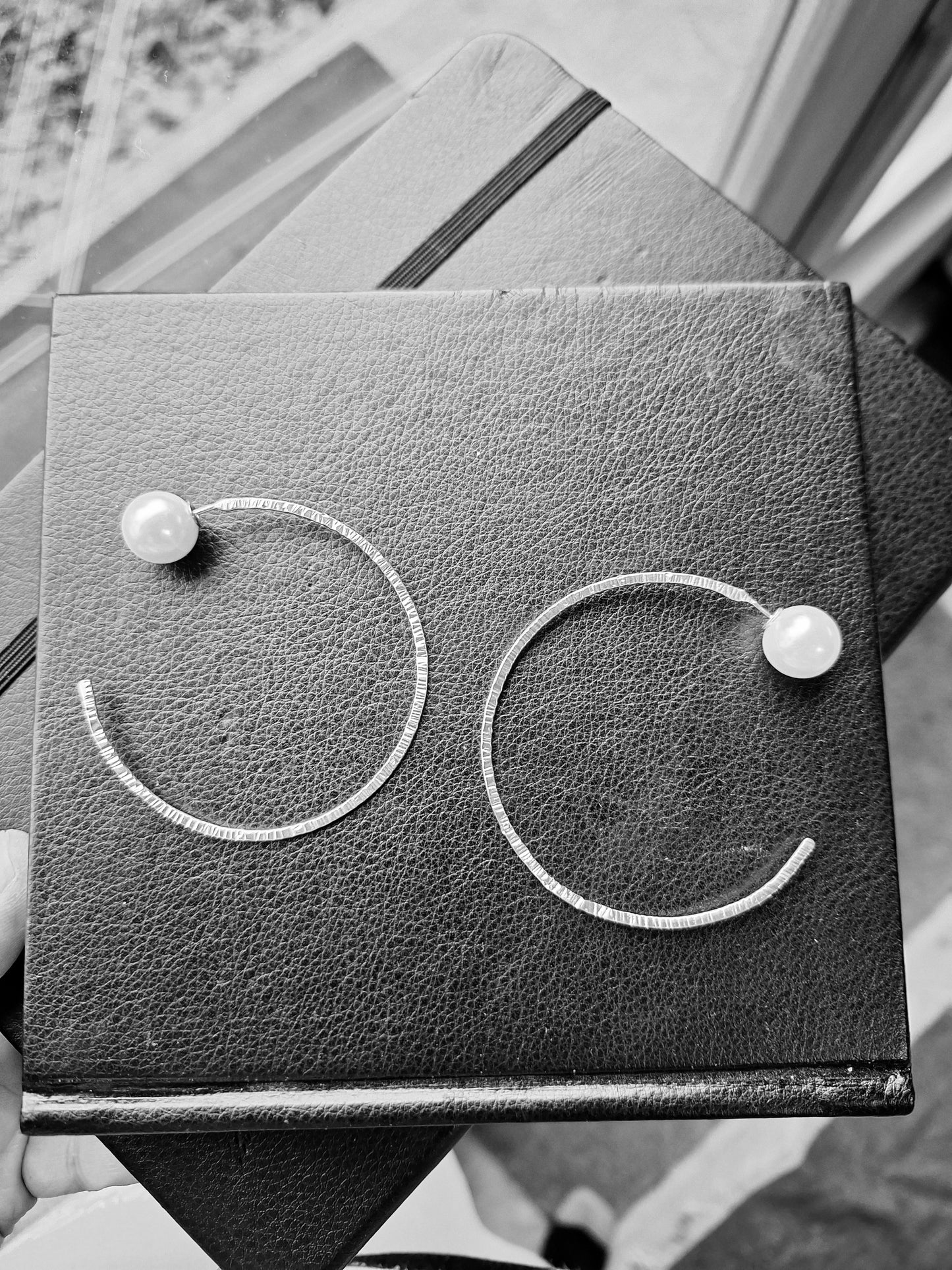 Sterling Silver Large Hoops with Pearl Backings