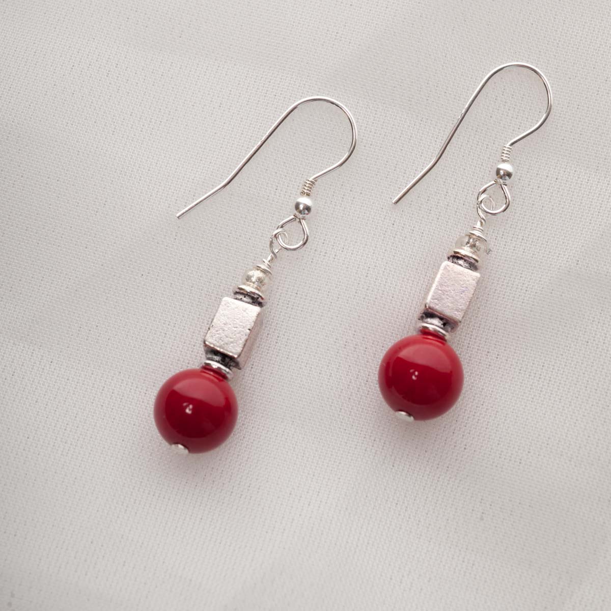 Scarlet – Coral Earrings with Silver Plated Bead