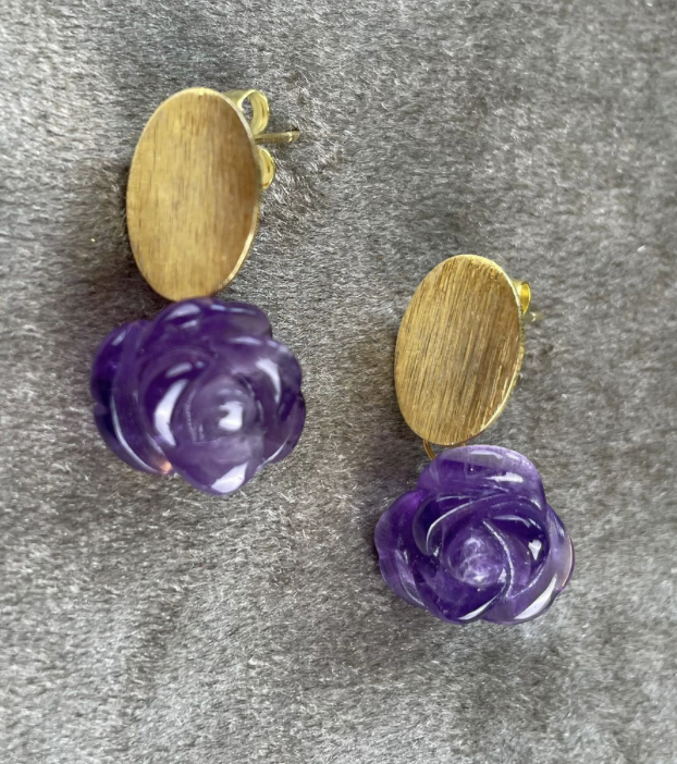 Oval Brass Drops | Amethyst Rose | Clarity & Protection