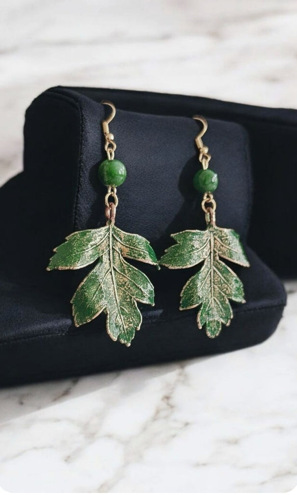 “Emerald Spiraea” Earrings — Copper, Patina &amp; Natural Jadeite