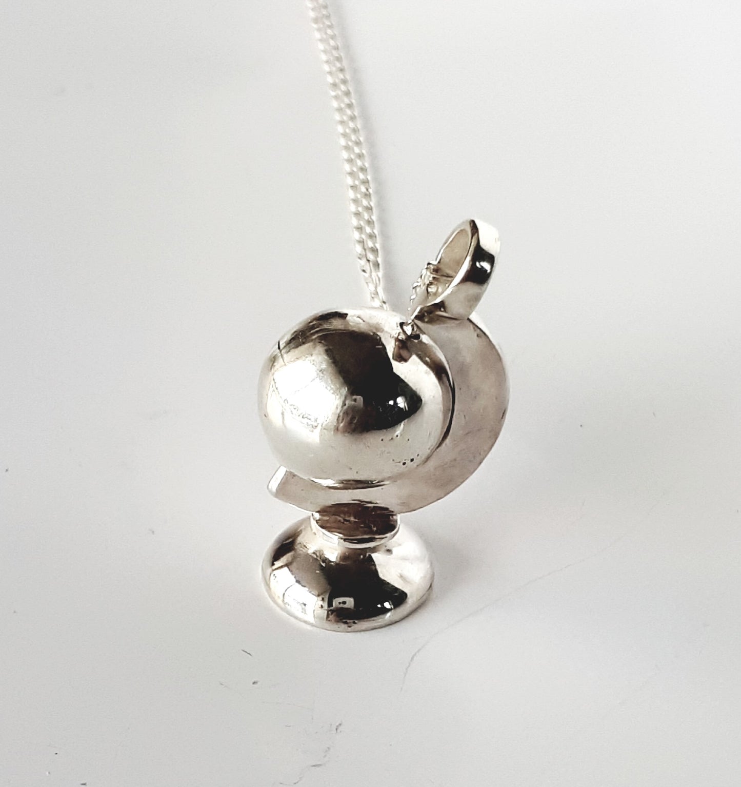 Sterling Silver Spinning Globe Necklace