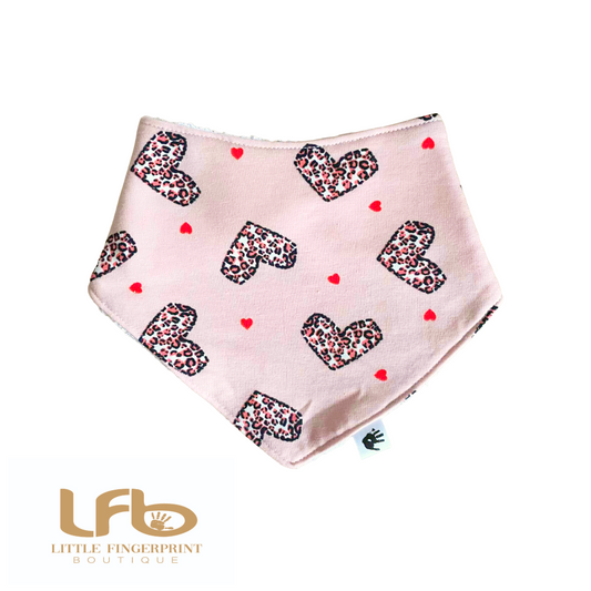 Leopard Heart -  Baby Bandana Bib – Absorbent Dribble Bib