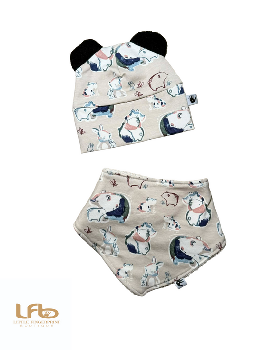 Bear Ear Hat with Matching Bib / Baby 0-3M  / Toddler 12-18M  – Cute Costume & Everyday Wear
