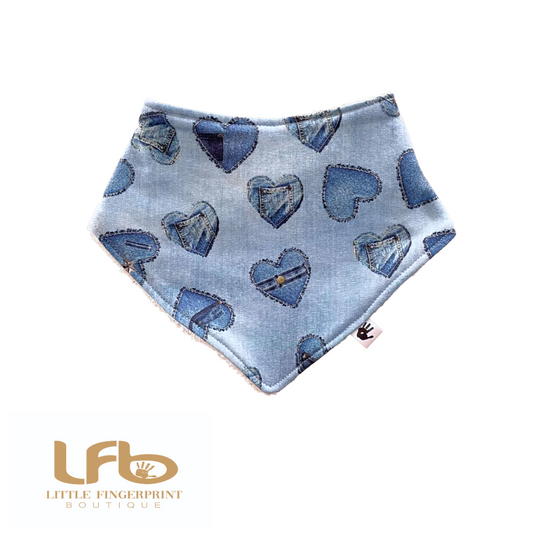 Denim Heart -  Baby Bandana Bib – Absorbent Dribble Bib