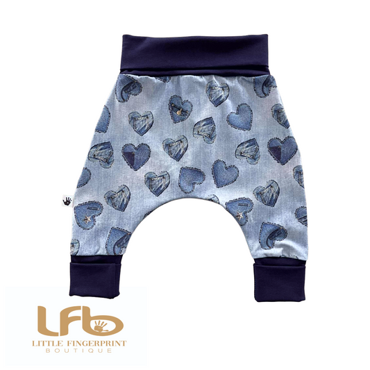 Denim Heart "Grow with Me" Baby Harem Pants – Adjustable, Comfy & Durable