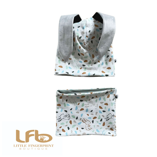 Baby Rabbits print - Bunny Ears Slouchy Beanie Hat and Neck Warmer Set - Toddler & Kids