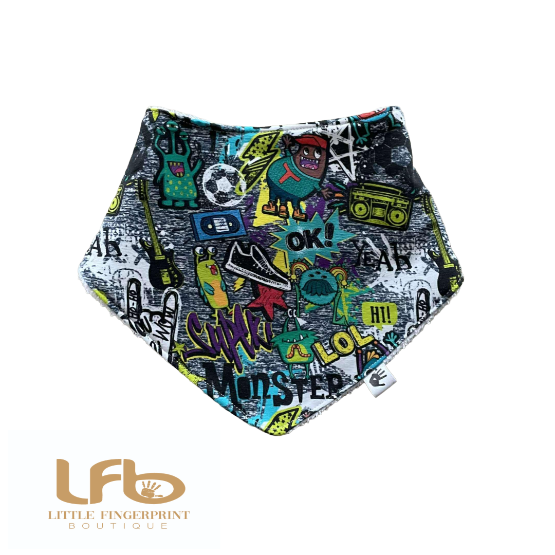 Grey Graffiti -  Baby Bandana Bib – Absorbent Dribble Bib