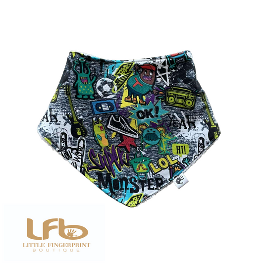 Grey Graffiti -  Baby Bandana Bib – Absorbent Dribble Bib