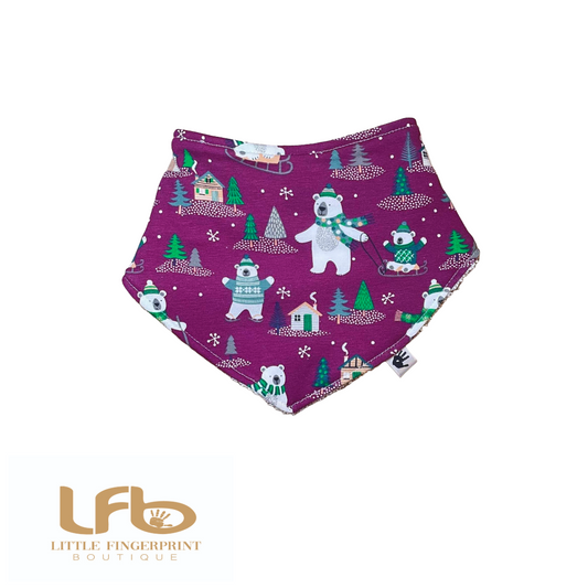 Burgundy Polar Bear -  Baby Bandana Bib – Absorbent Dribble Bib