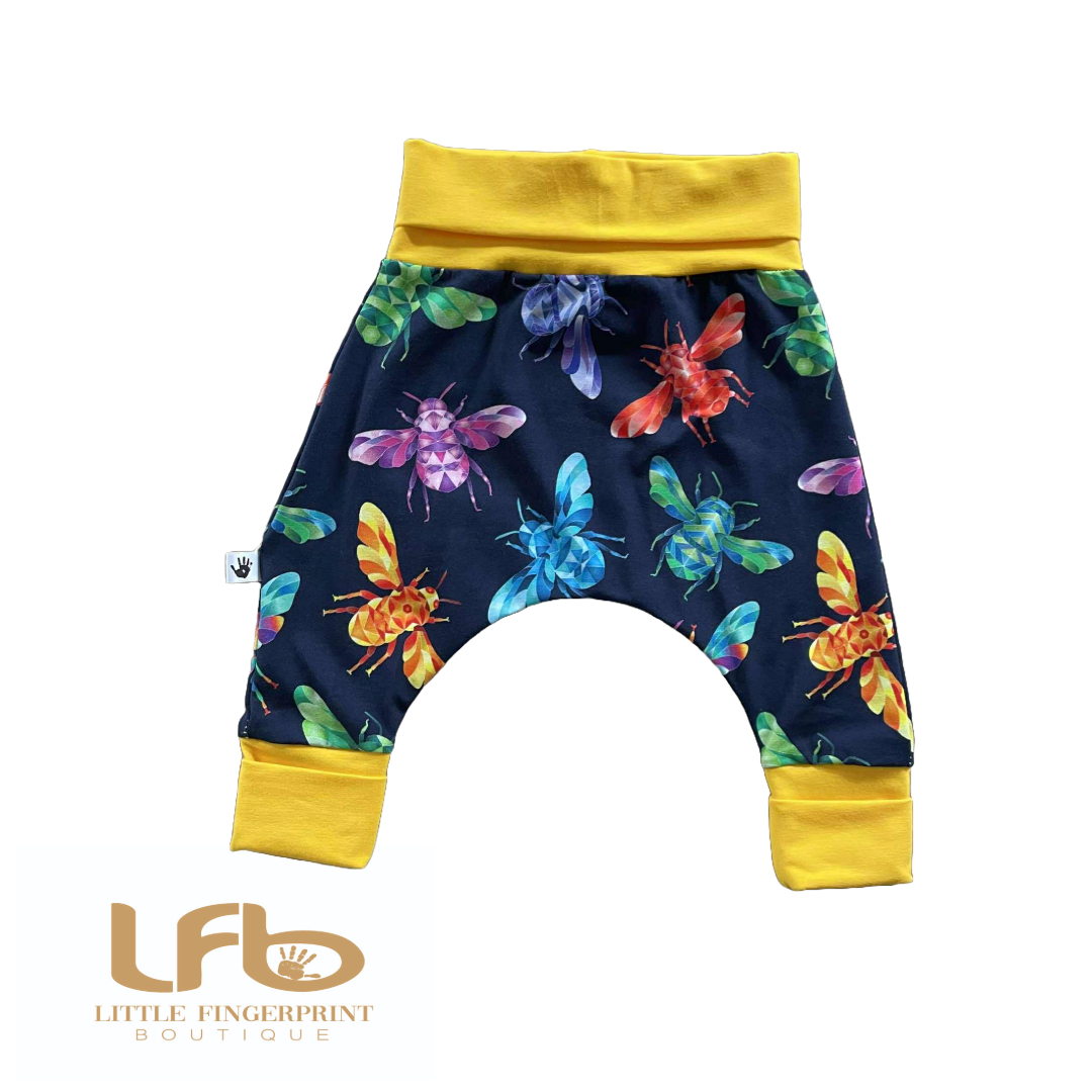 Bee Rainbow - Handmade "Grow with Me" Baby Harem Pants – Adjustable, Comfy & Durable