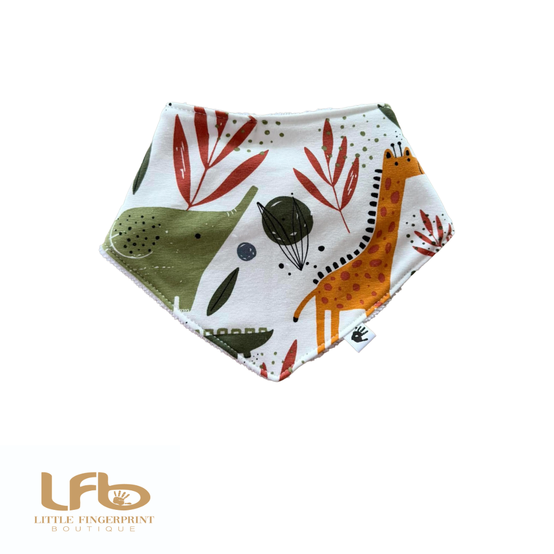 Animal on Off White
 -  Baby Bandana Bib – Absorbent Dribble Bib