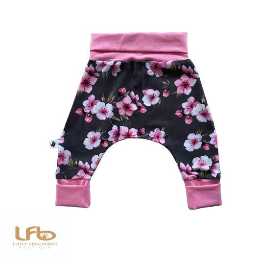 Cherry Blossom- Handmade "Grow with Me" Baby Harem Pants – Adjustable, Comfy & Durable
