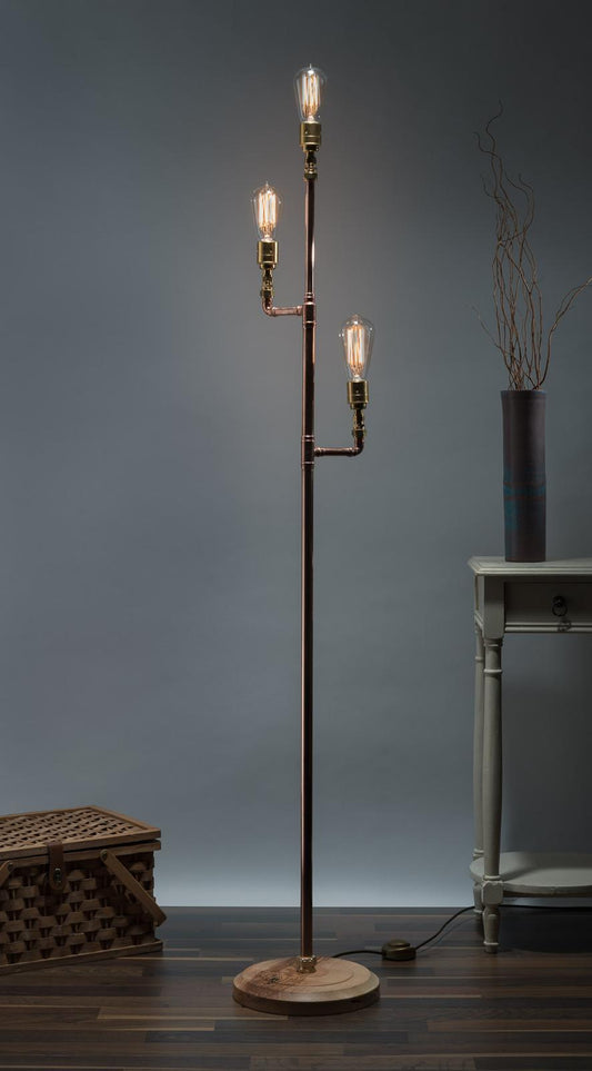 Standard Copper Pipe Lamp with hand turned wood base