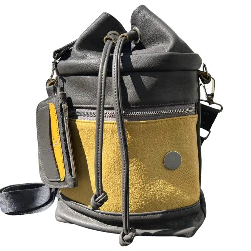 Grey & Yellow Bucket Bag – Handmade Leather Bag from Ireland
