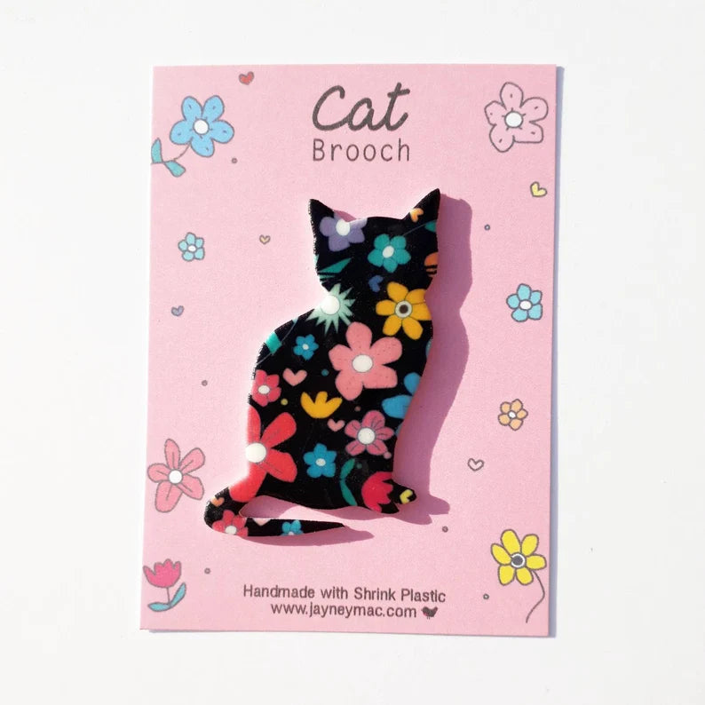 Cat flower brooch