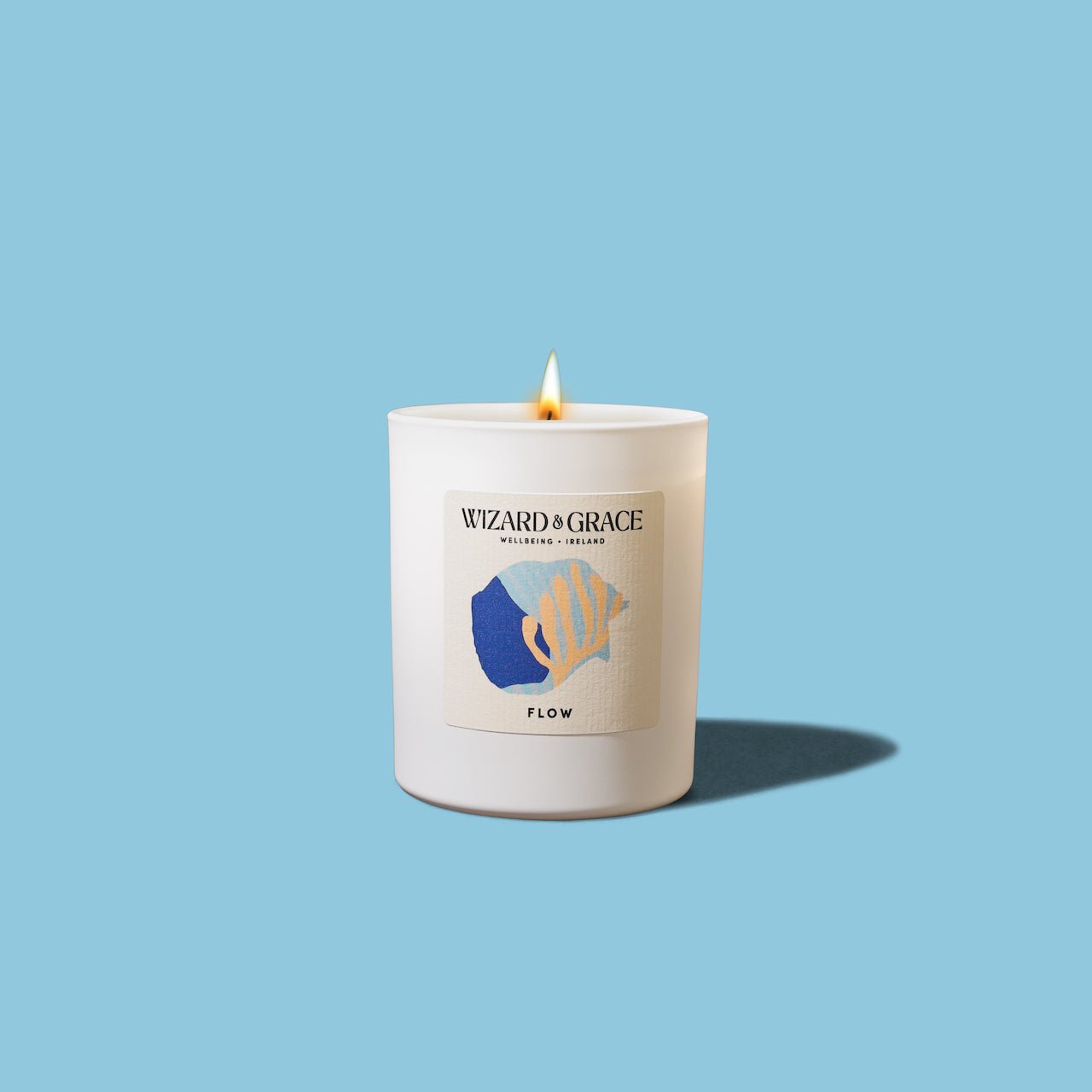 Flow Essential Oil Candle by Wizard & Grace, featuring a blend of Peppermint, Eucalyptus, and May Chang essential oils.