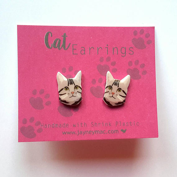 Grey cat earrings