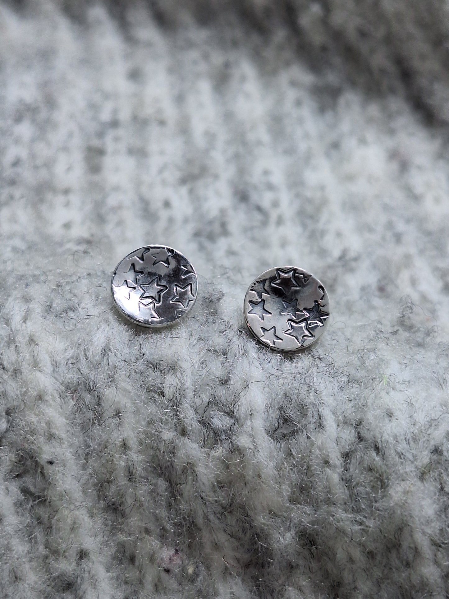 Sterling silver round star studs