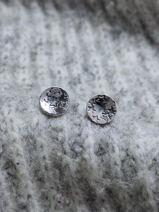 Sterling silver round star studs