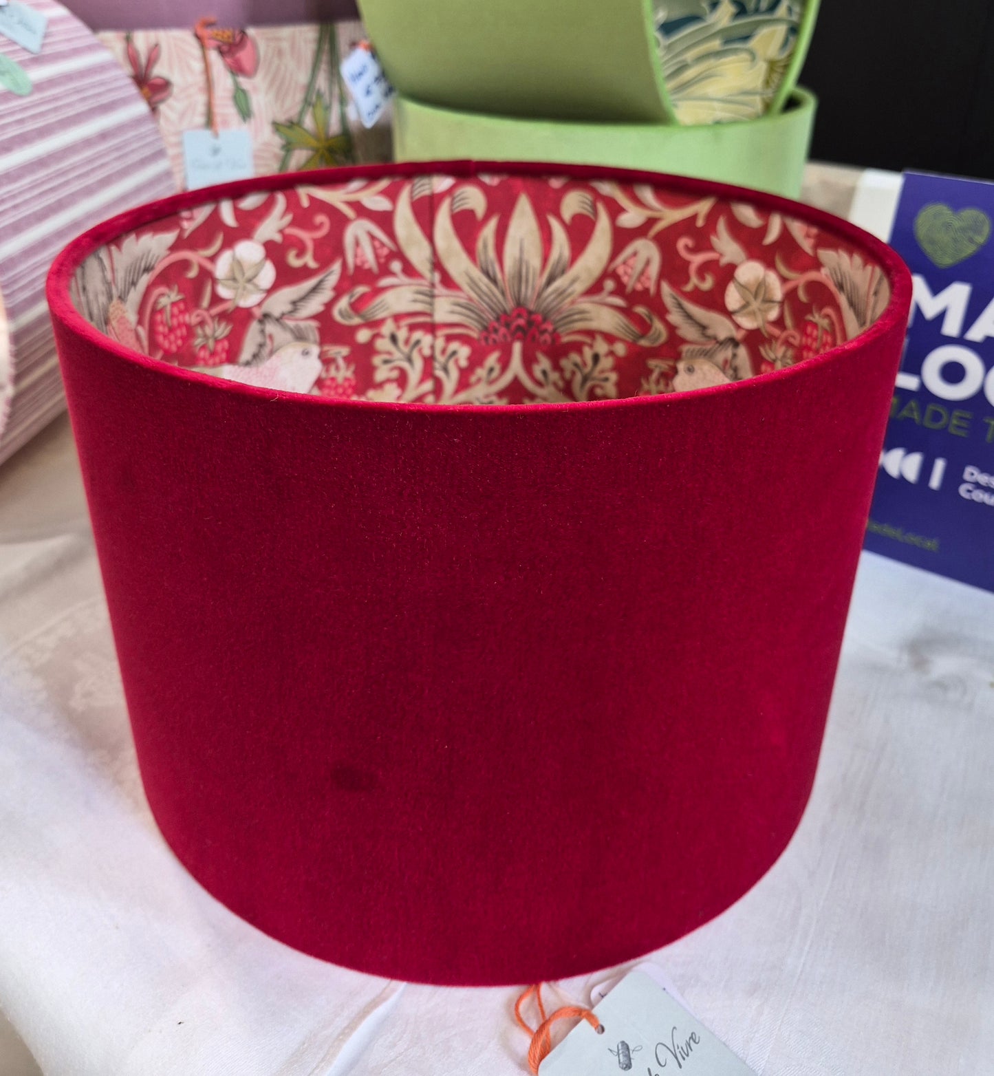 Red Velvet Strawberry Thief Drum Shade