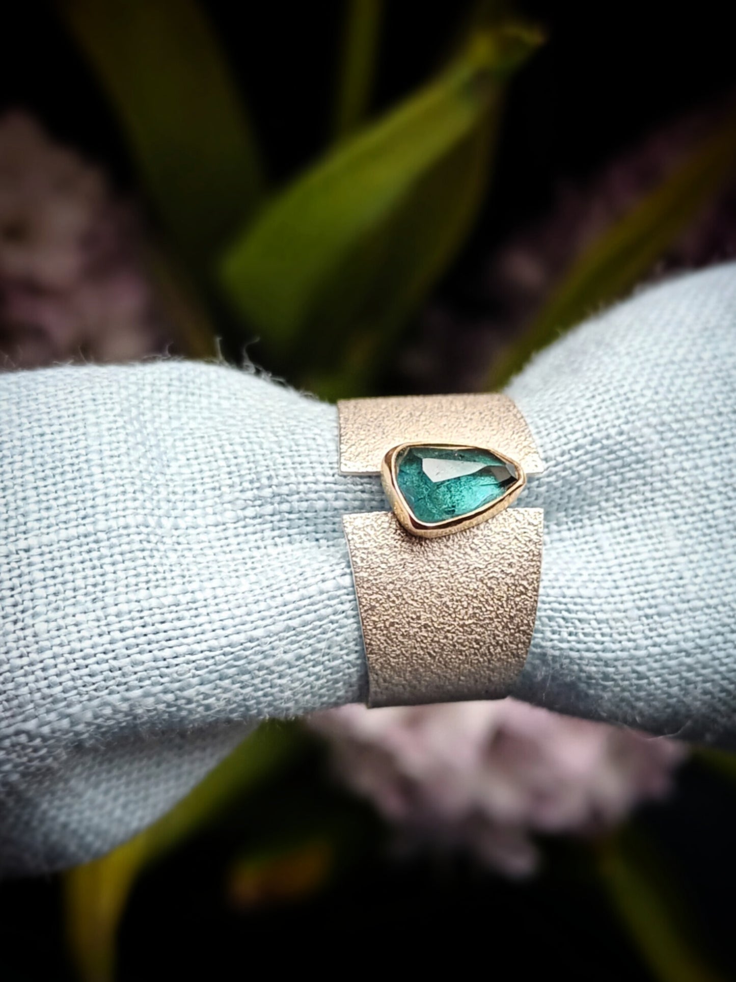 Tourmaline wide band ring