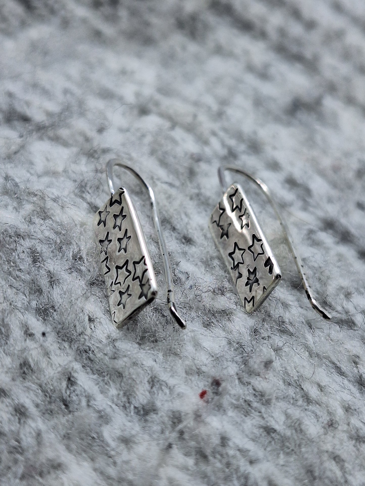 Sterling Silver Retancular Stars Drop Earrings