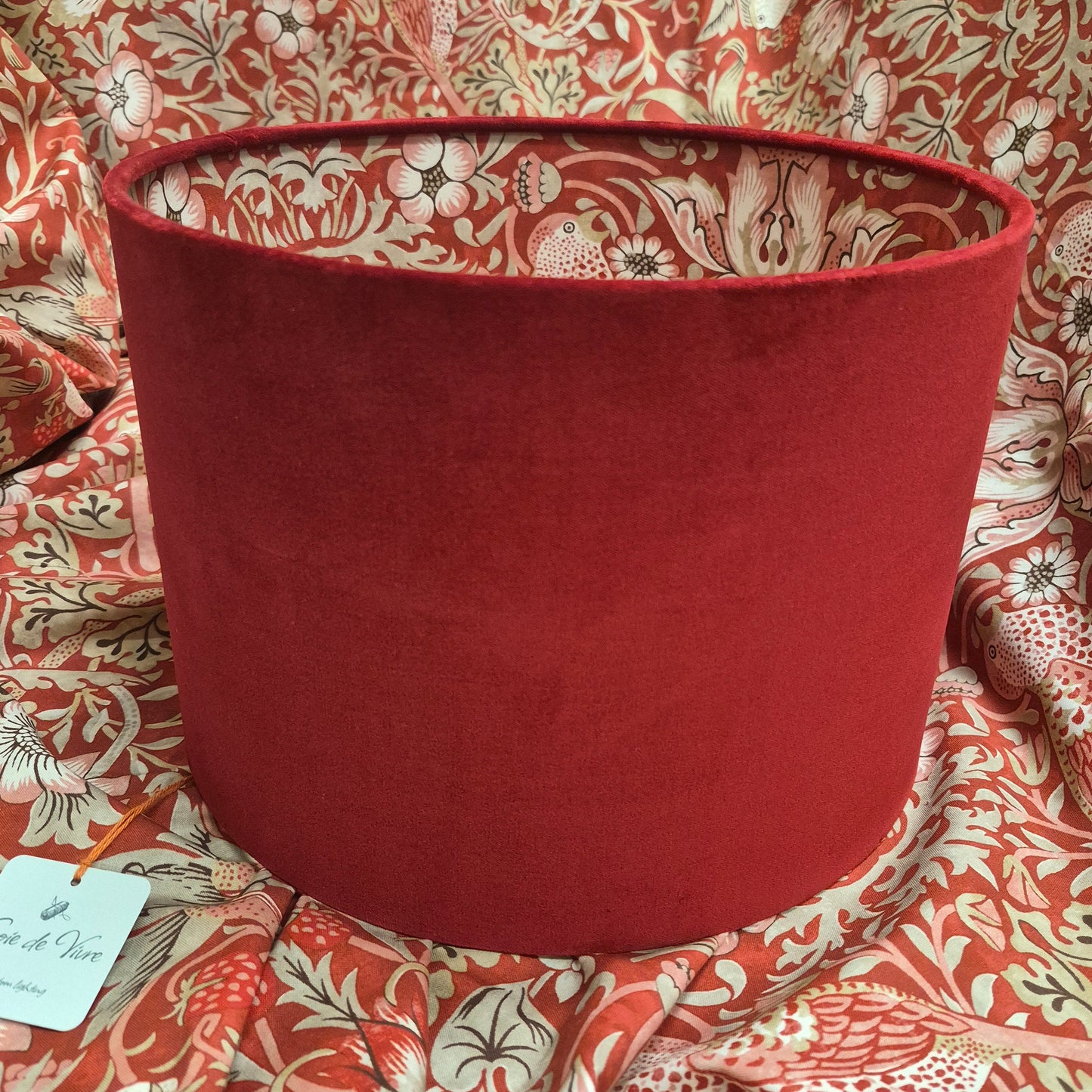 Red Velvet Strawberry Thief Drum Shade