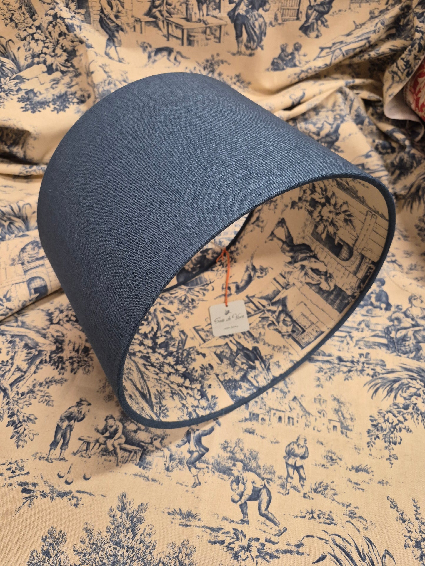 Denim Blue Toile Drum Shade