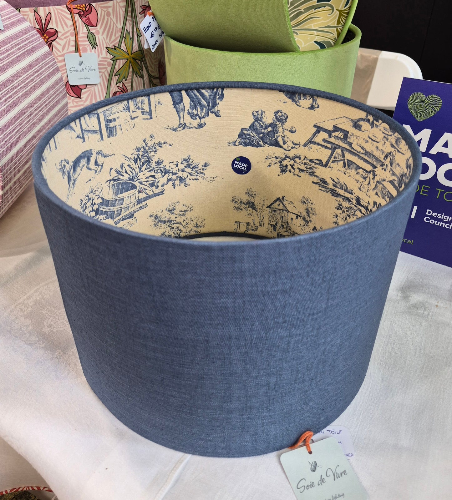 Denim Blue Toile Drum Shade