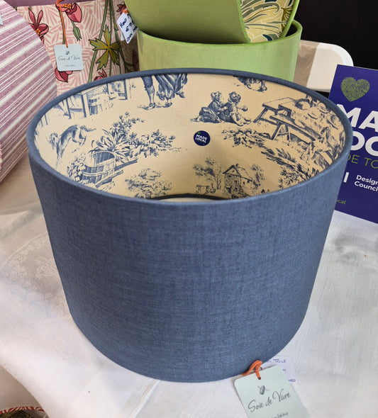 Denim Blue Toile Drum Shade