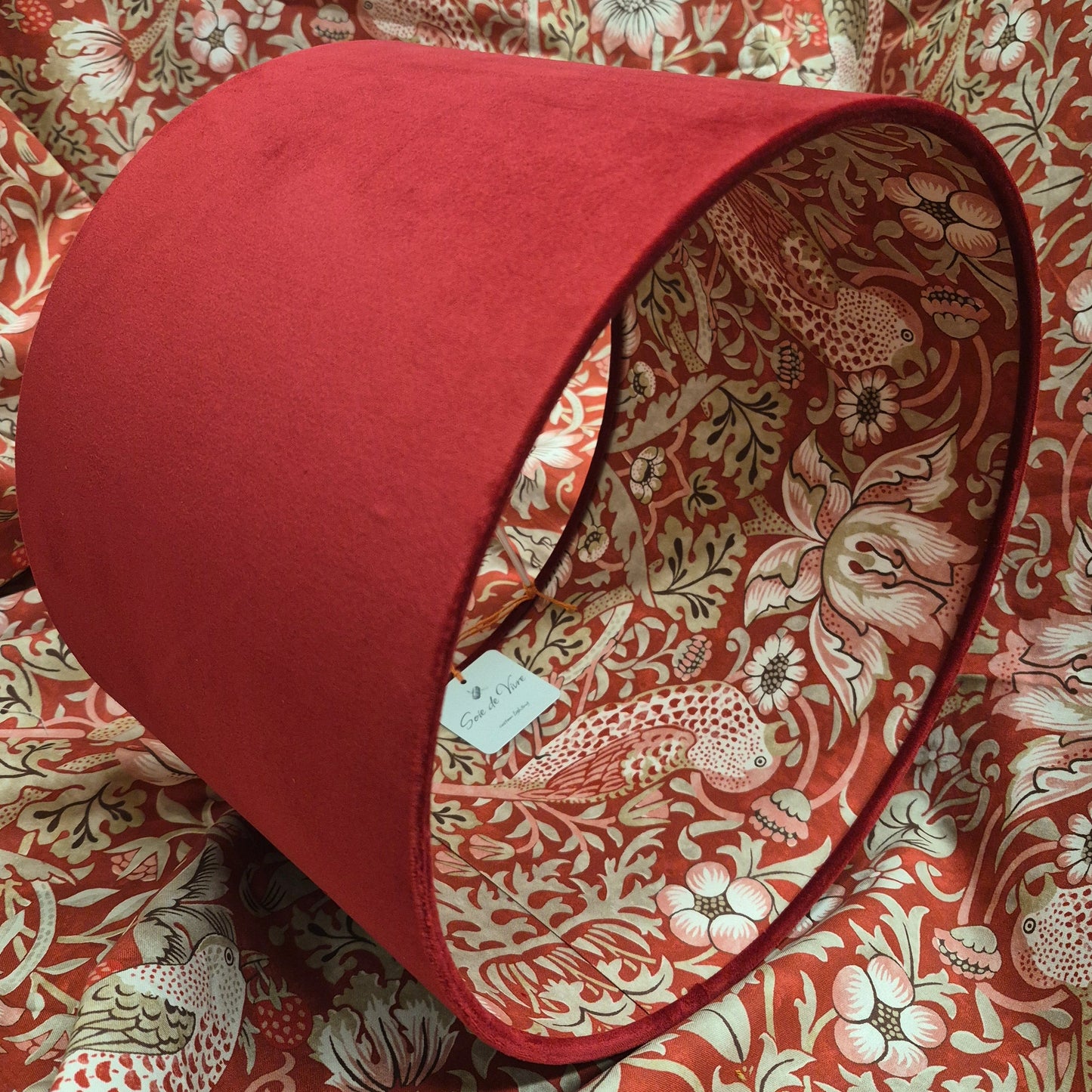 Red Velvet Strawberry Thief Drum Shade